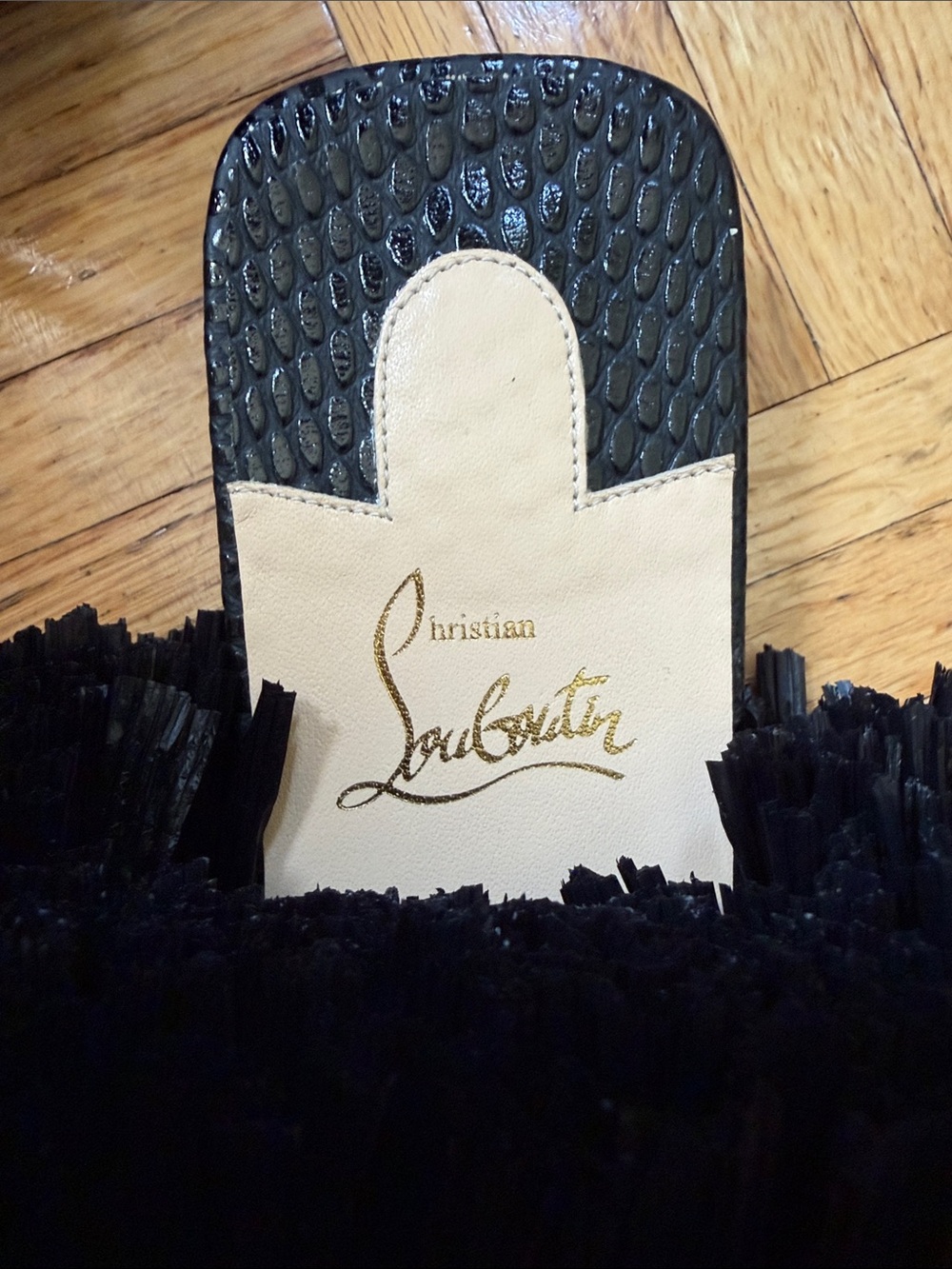 Christian Louboutin Black Fringe Suede Slide Sandals - Picture 3 of 5